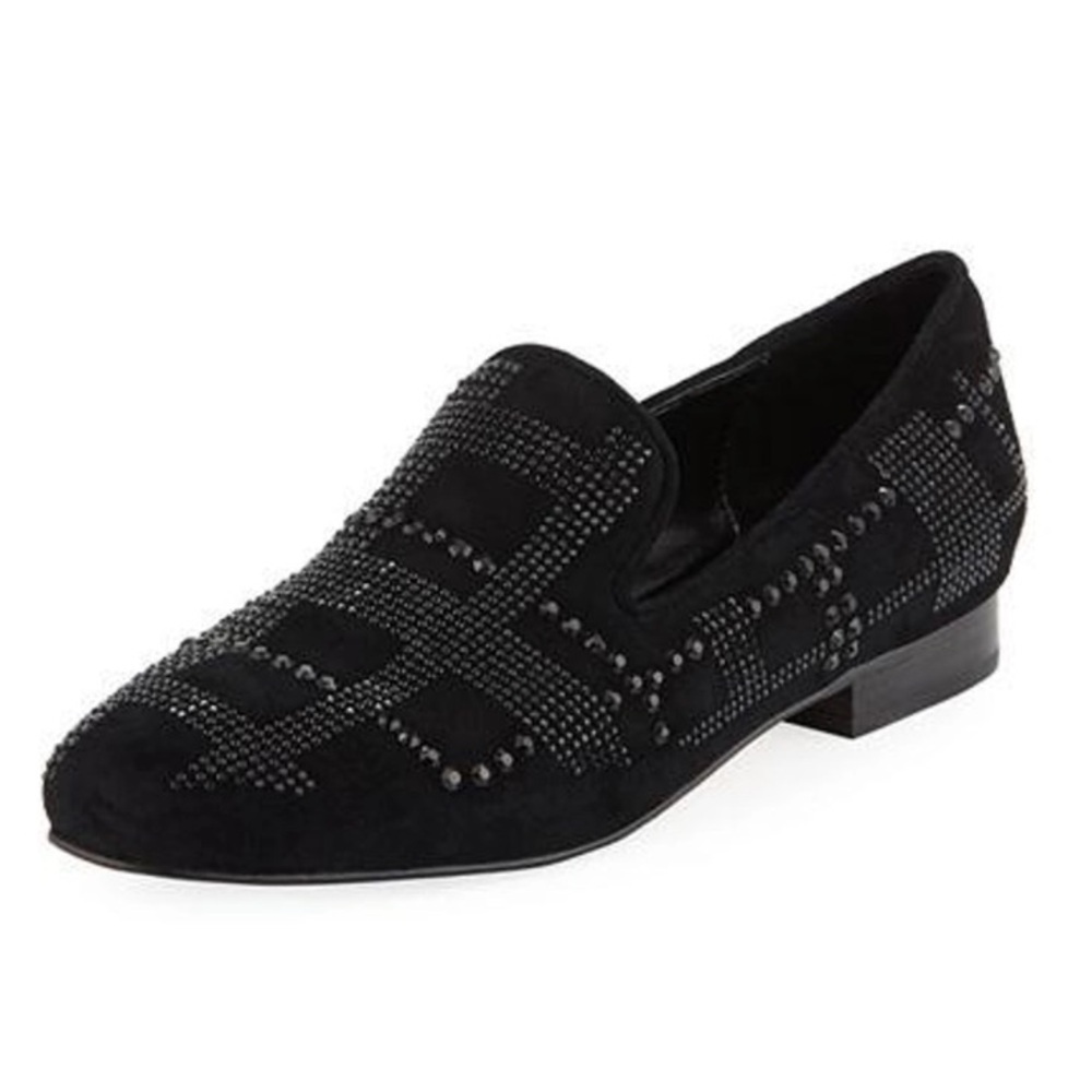 Donald J Pliner Black Suede Leather Rhinestone Loafers Womens Size 9 N Slip On